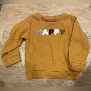 Mustard Waffle Knit "Happy" Pullover